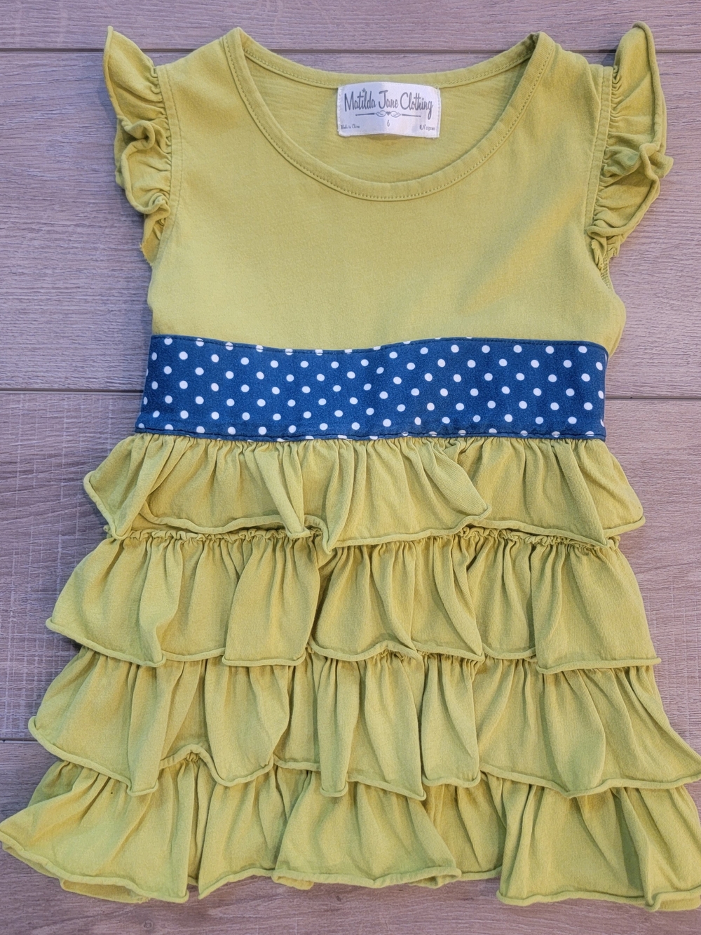 Matilda Jane Green Lizzy Ruffle Tunic Girls Size 6 Polka Dot Bow